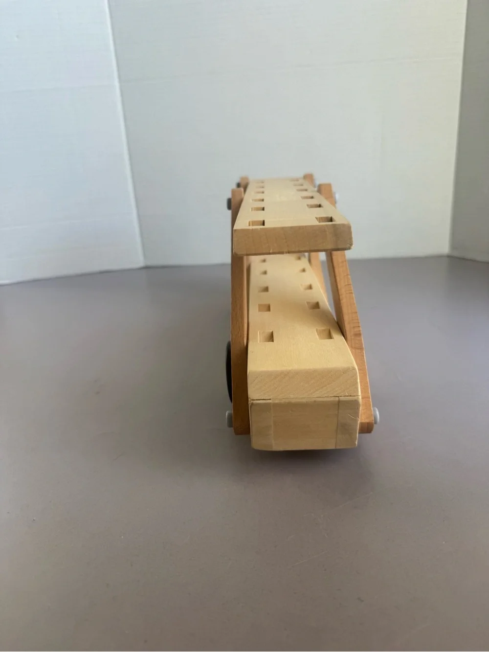 Melissa & Doug Natural Wood Toy Car Carrier with Light Blue Accents